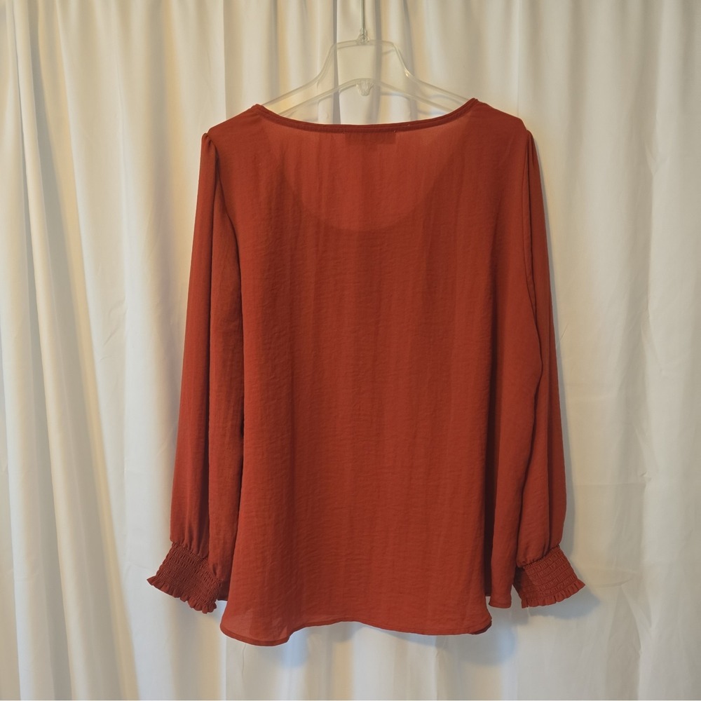 Loft Plus Women's Long Sleeve Rust Orange Semi Sheer Blouse Size 18‎ - Picture 3 of 4